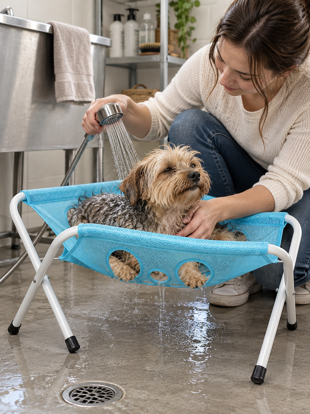 PawHammock™ Pet Grooming Stand in an everyday home setting